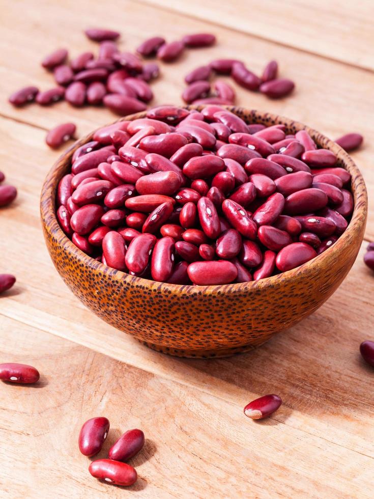 Red kidney beans in a wooden bowl photo