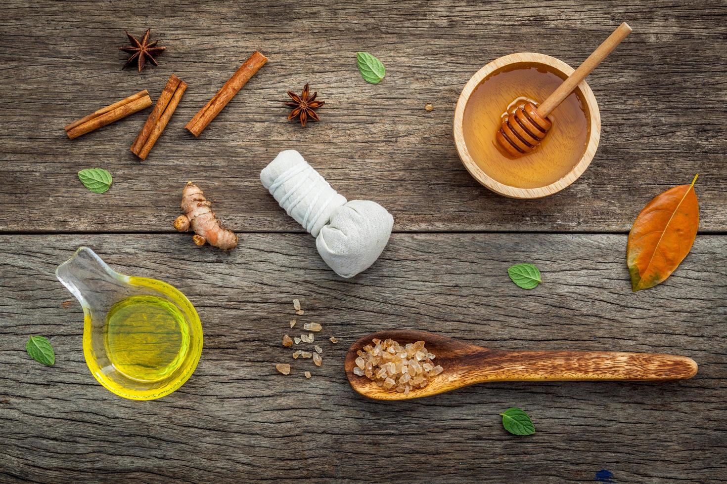 Natural spa skincare on wood photo