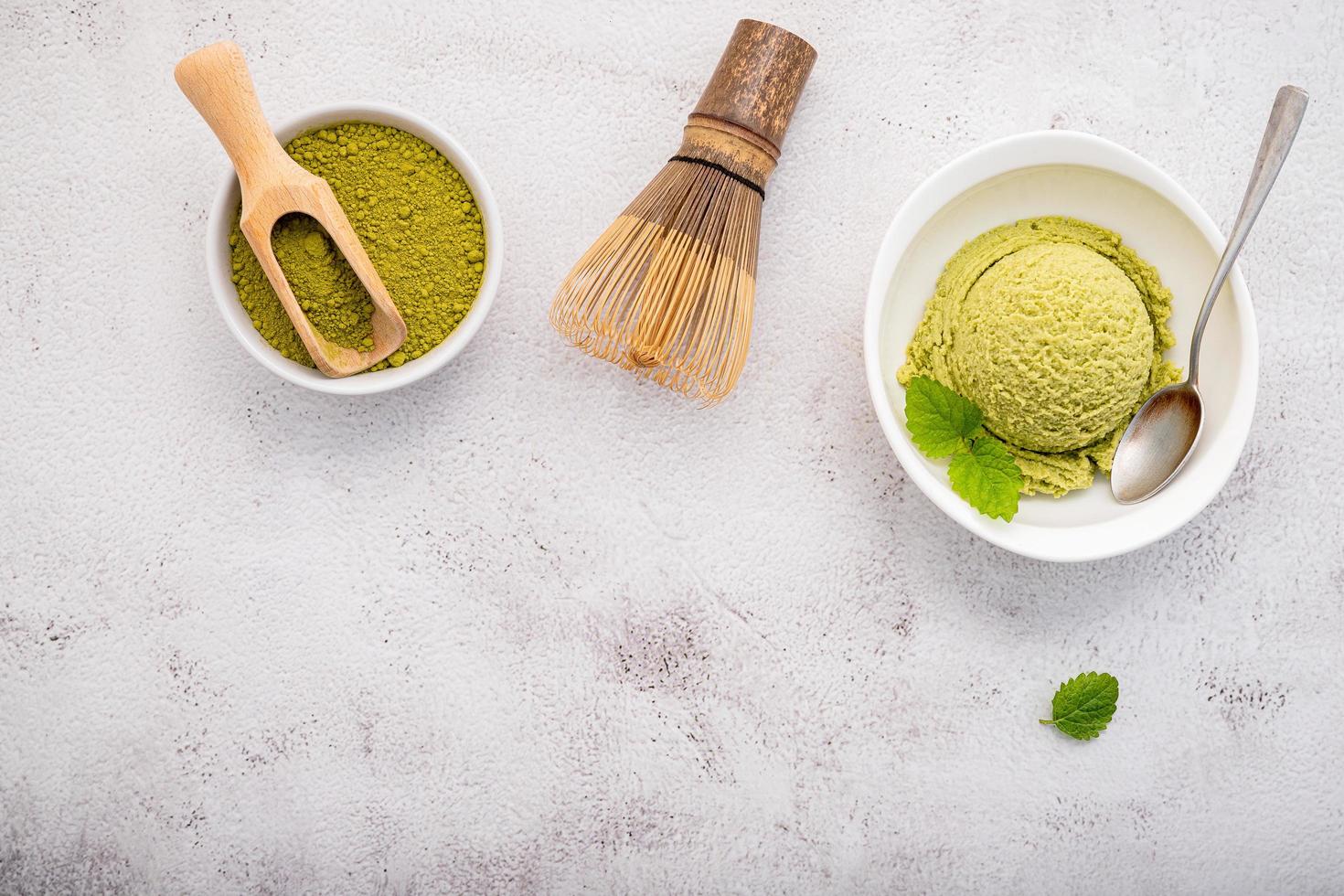 Matcha ice cream on concrete photo