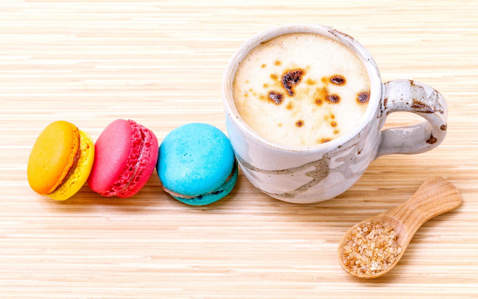 Latte and macaroons photo