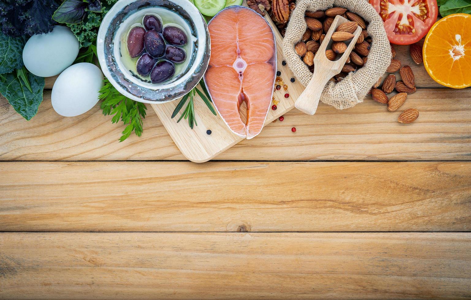 Fresh foods on wood photo