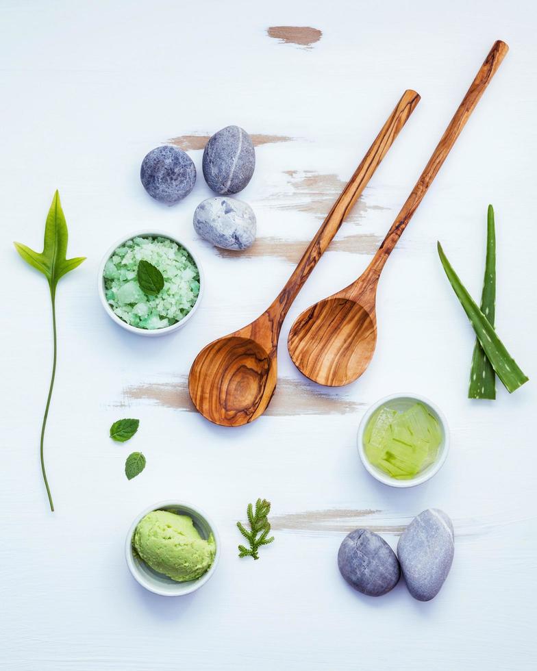 Natural skincare and wood utensils photo