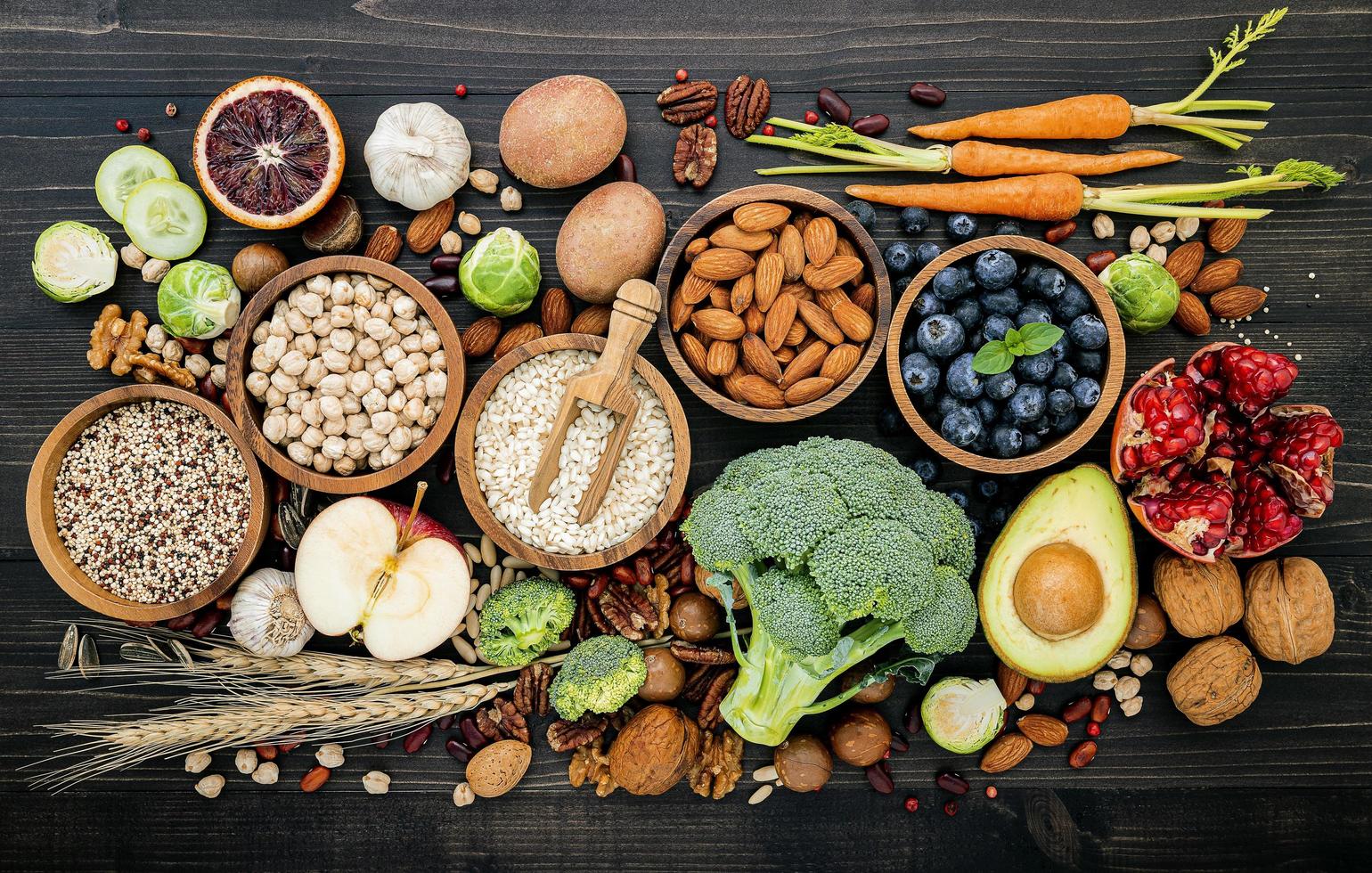 Top view of healthy fresh foods photo