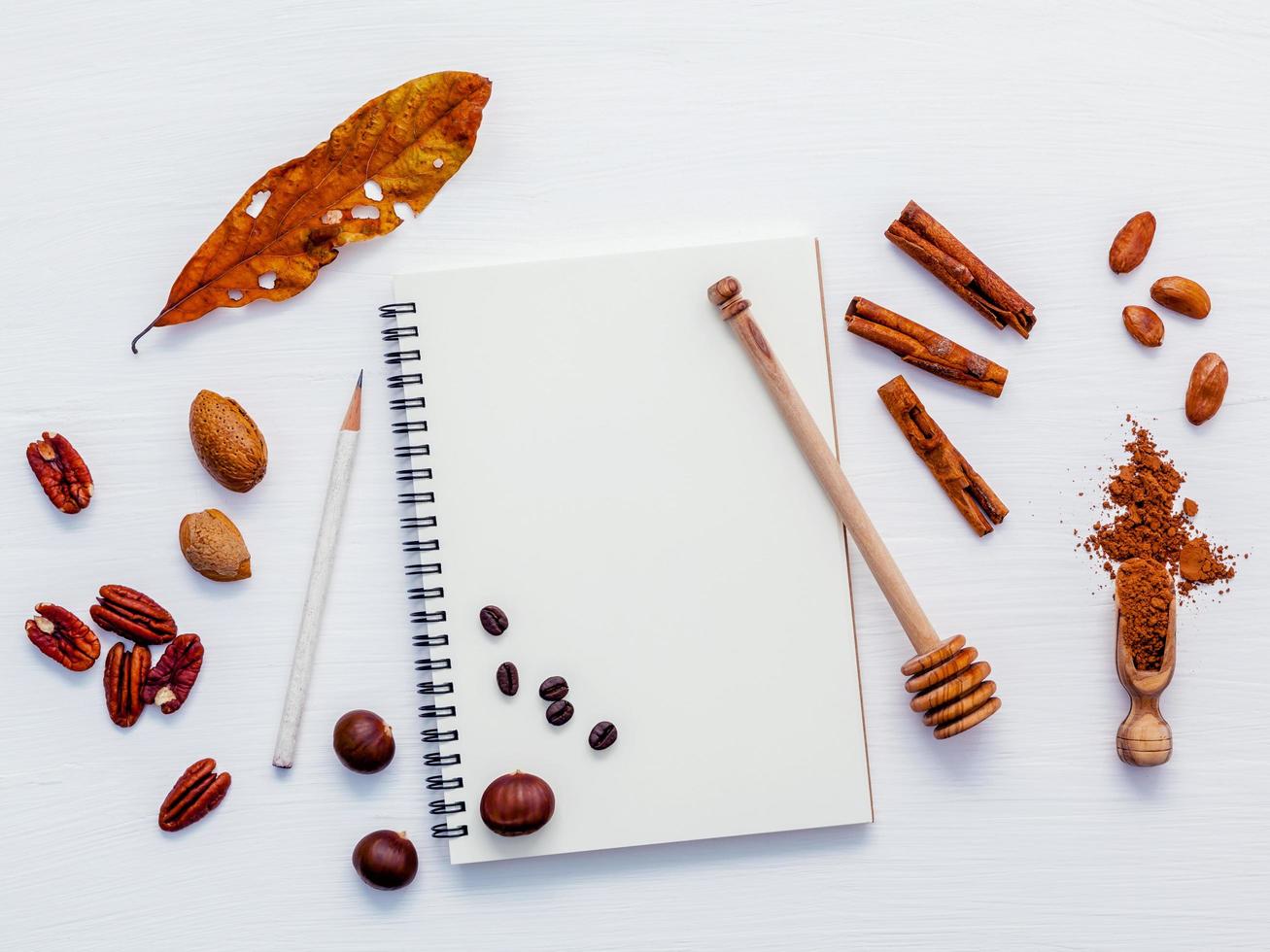 Autumn flavors with a spiral notebook photo