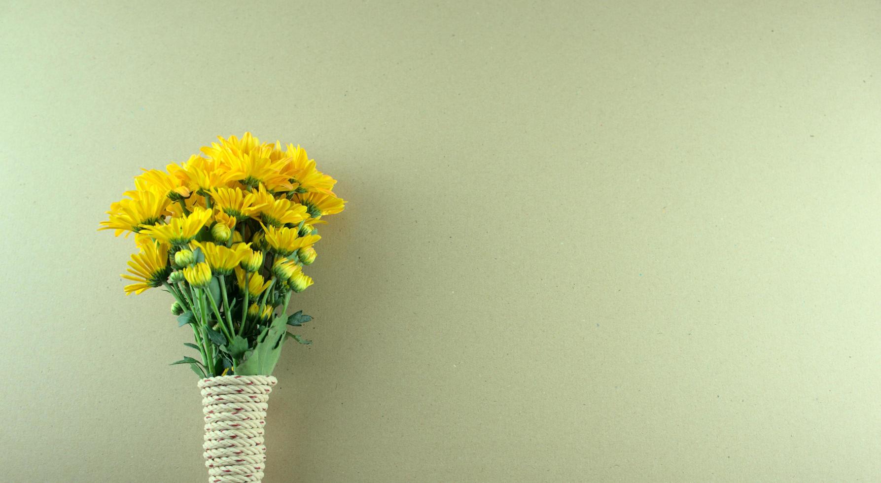 Minimal style, flat lay of bouquet yellow Chrysanthemum flowers photo