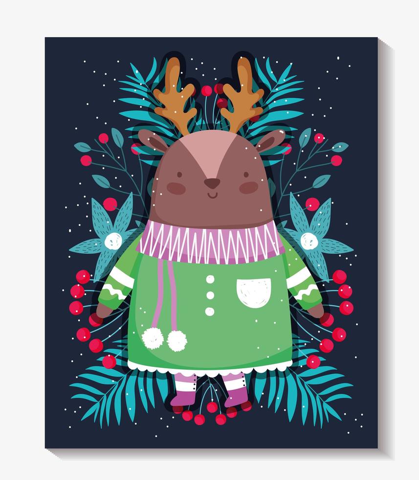 cartel de feliz navidad con lindo ciervo vector