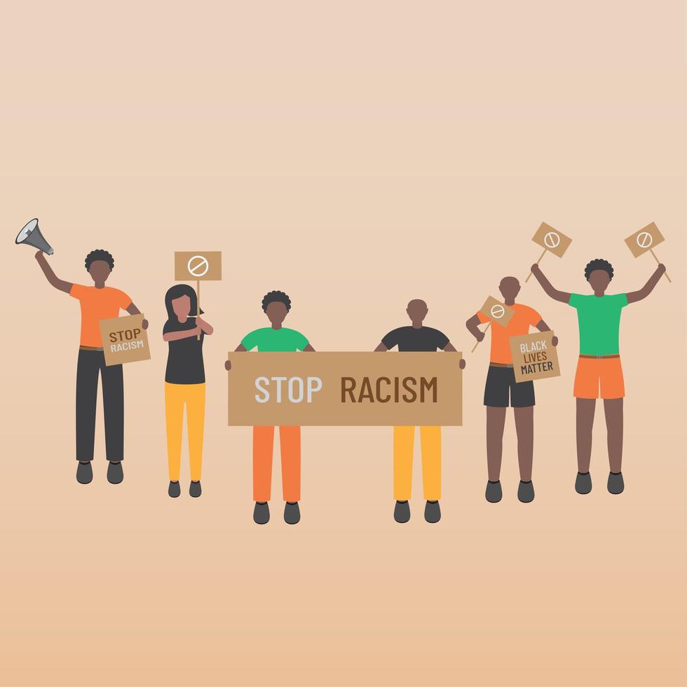 Black life matters stop racism organized group of men and women leaders holding signs vector