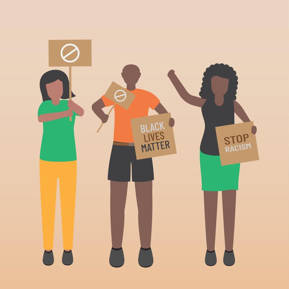 Black life matters stop racism a group holding signs vector