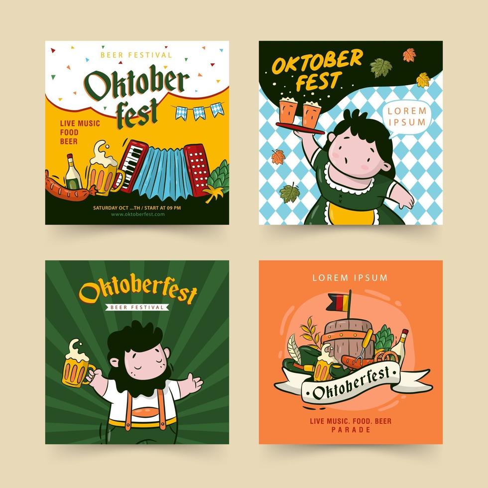 colección de plantillas de publicaciones de redes sociales del oktoberfest vector