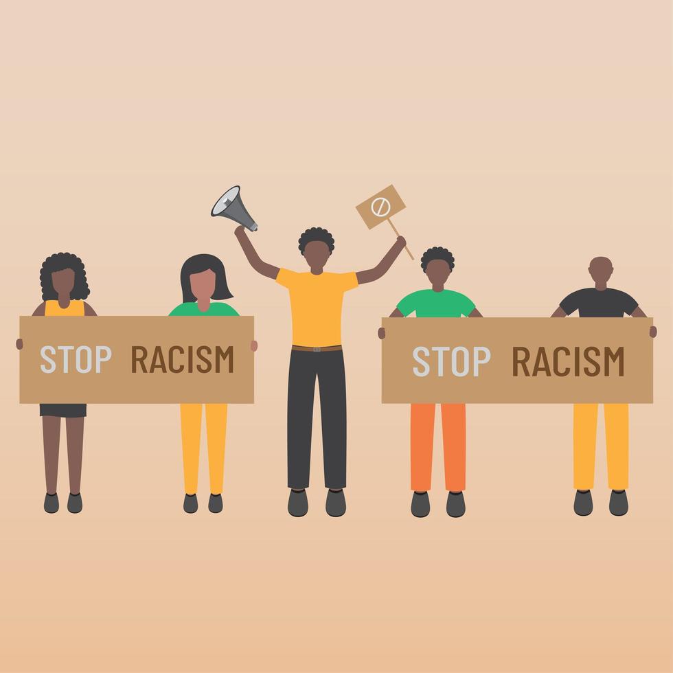 Black life matters stop racism a leader and group of people holding signs vector