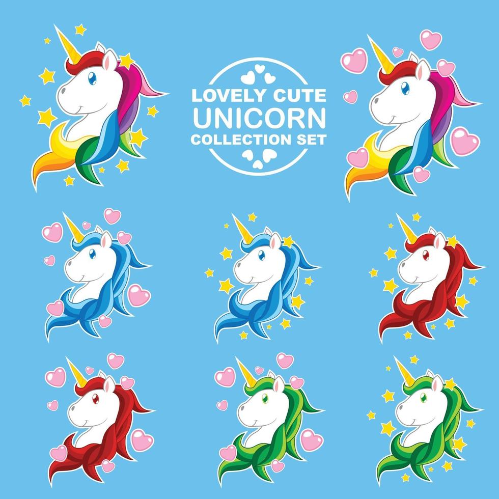 Lovely Cute Unicorn Collection Set vector