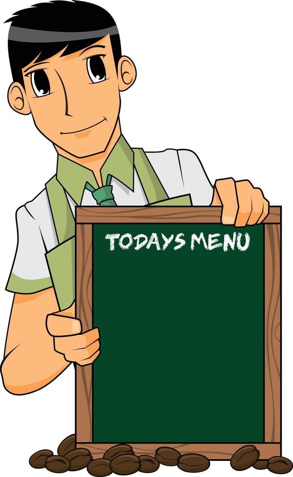 Barista Boy Holding Board Menu vector