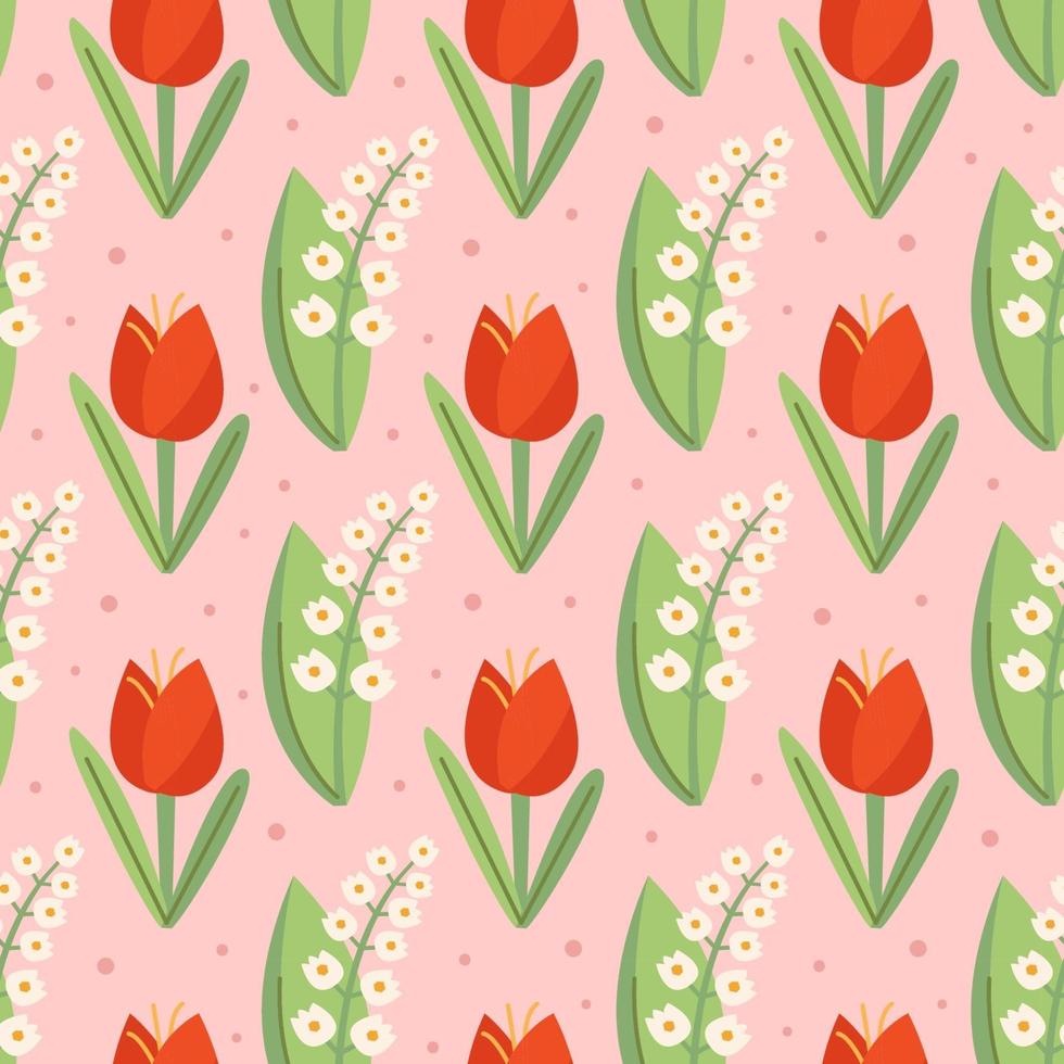 Snowdrop, tulip, natural floral seamless pattern, texture, background. Packaging design. vector