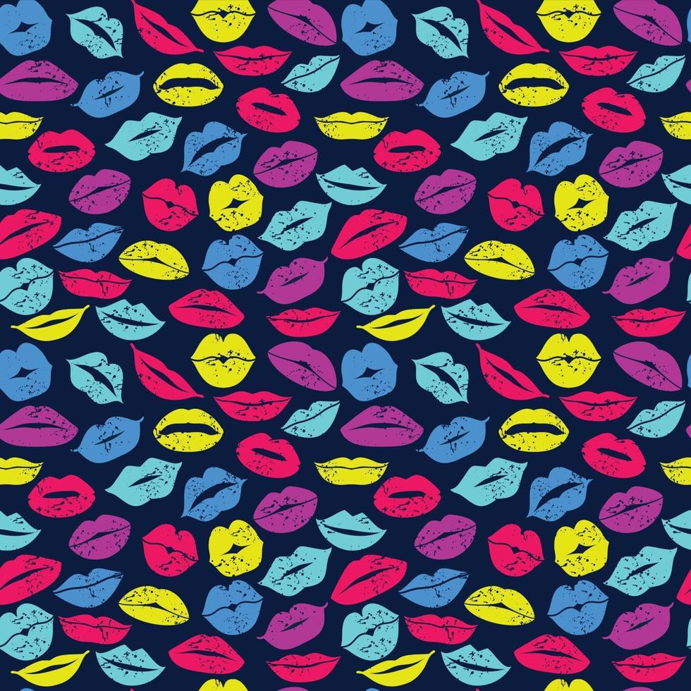 Flat design of lips. Seamless pattern of icon neon lips. Vector color design.