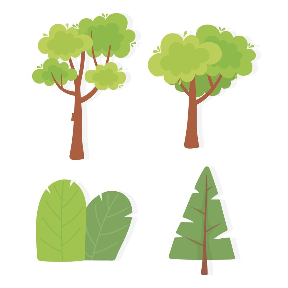 Conjunto de diferentes árboles y vegetación naturaleza paisaje iconos aislados vector