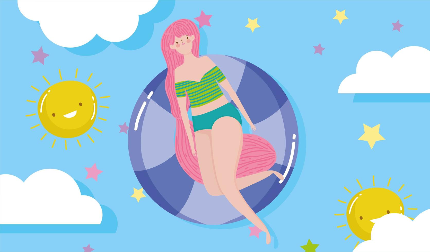 mujer hola diseño de vacaciones de verano vector