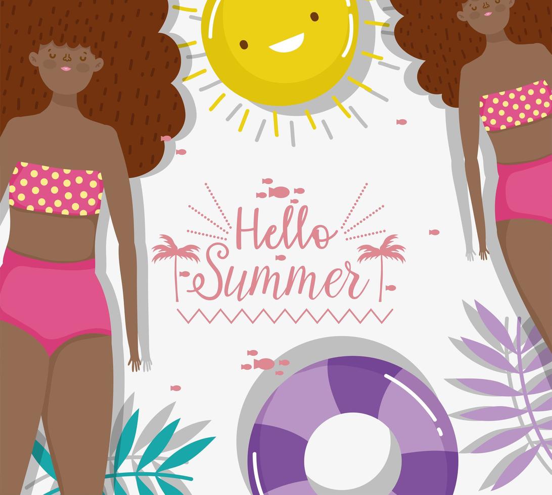 mujer hola diseño de vacaciones de verano vector