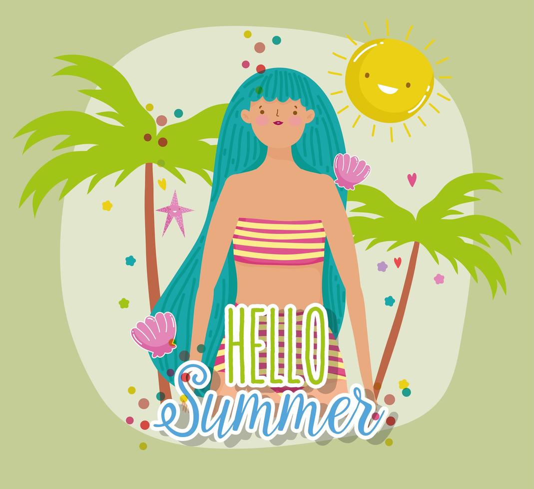 mujer hola diseño de vacaciones de verano vector