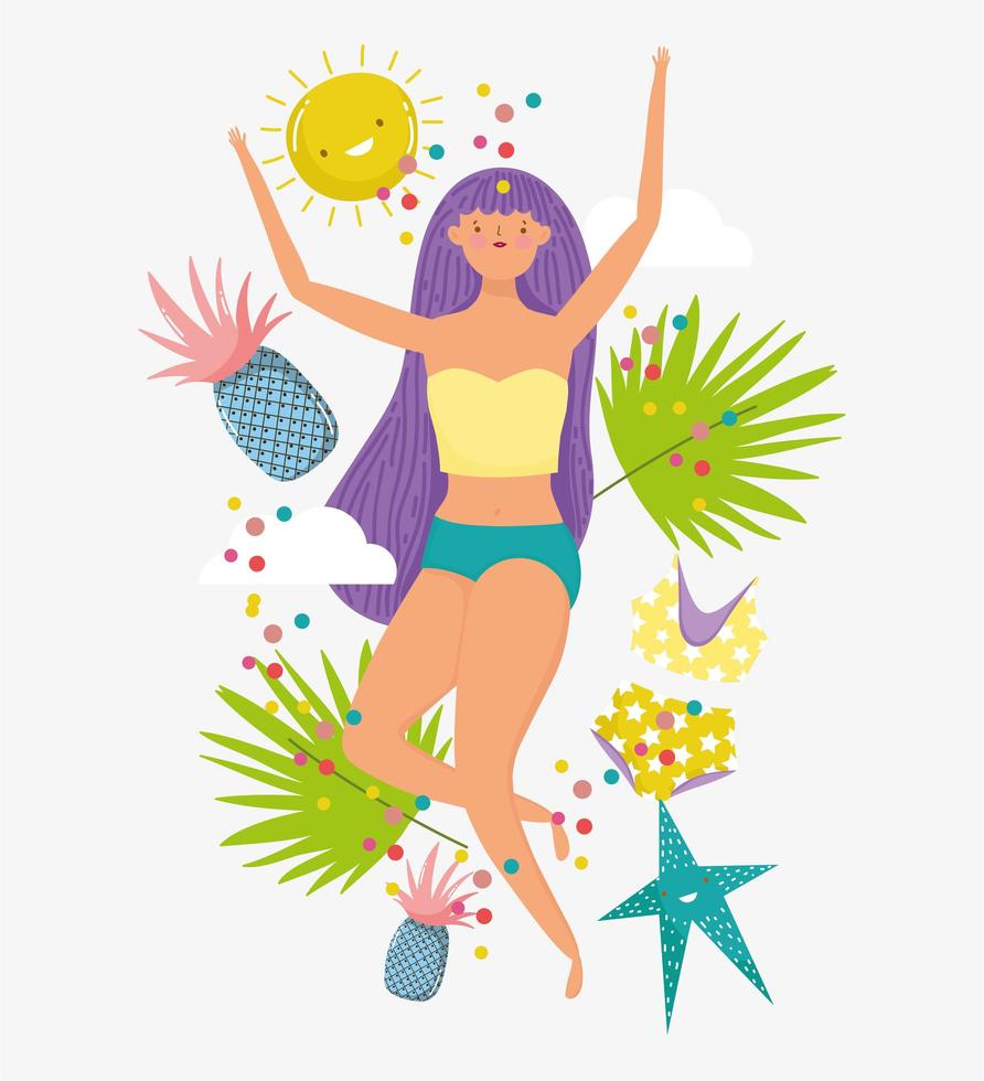 mujer hola diseño de vacaciones de verano vector