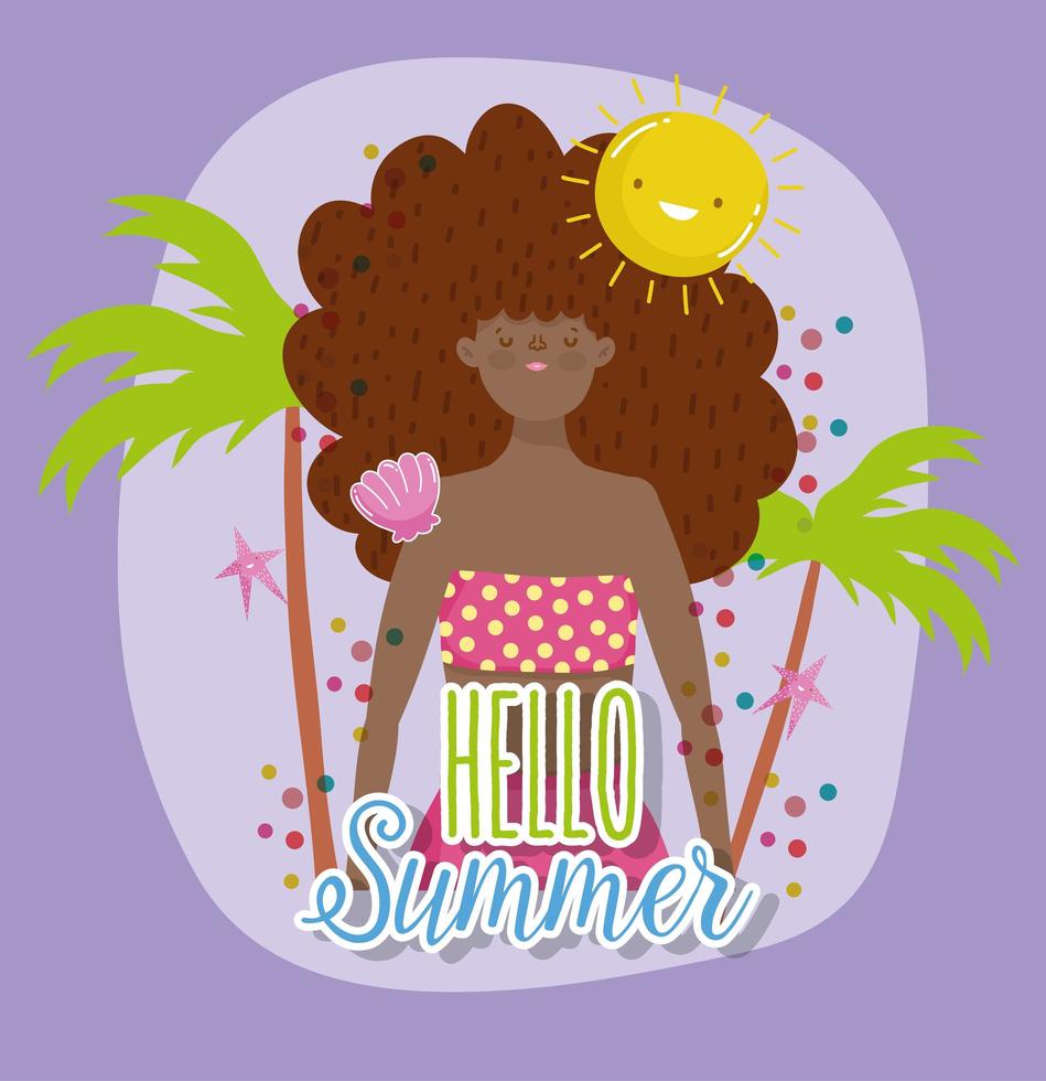 mujer hola diseño de vacaciones de verano vector