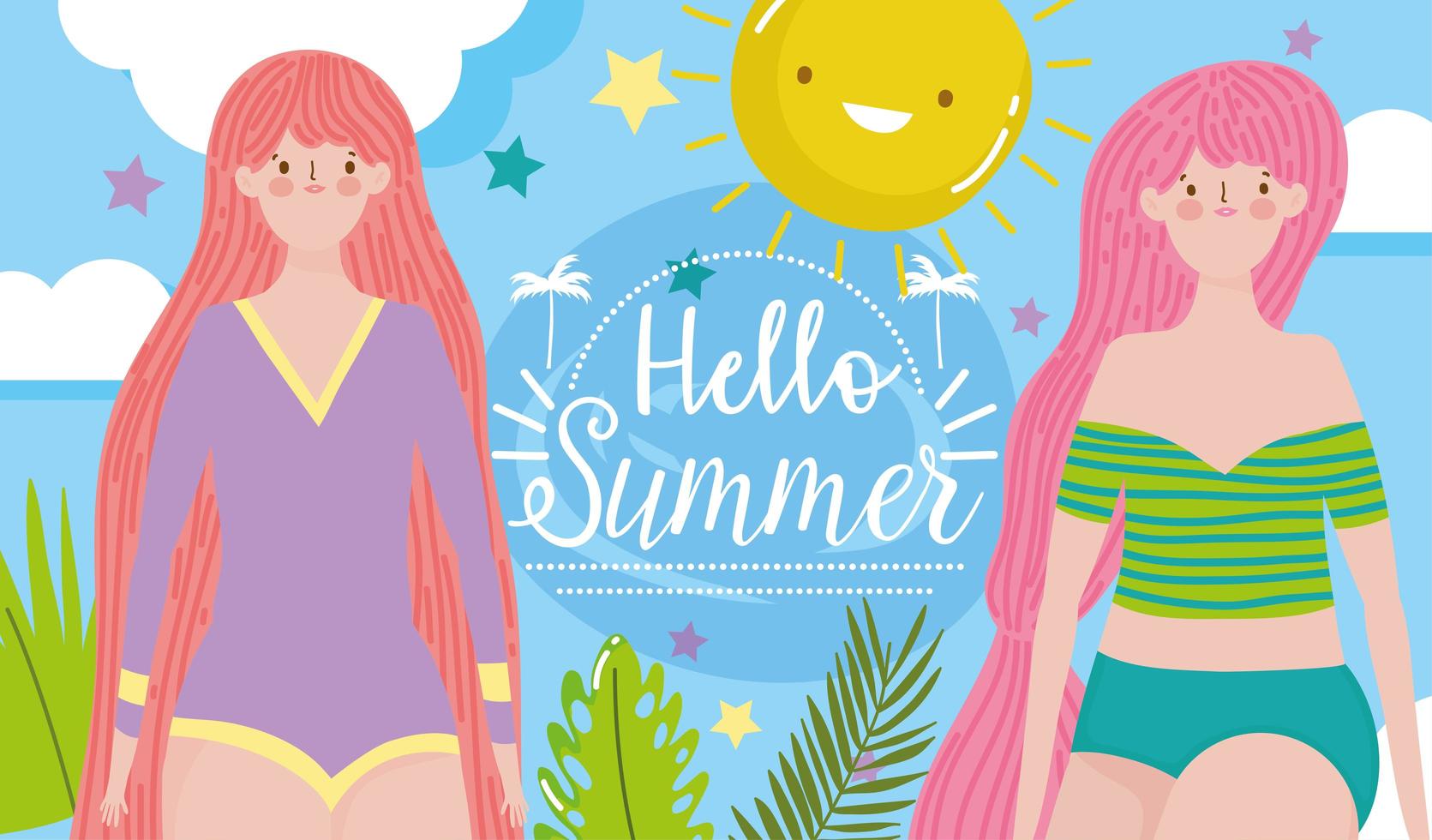 mujer hola diseño de vacaciones de verano vector