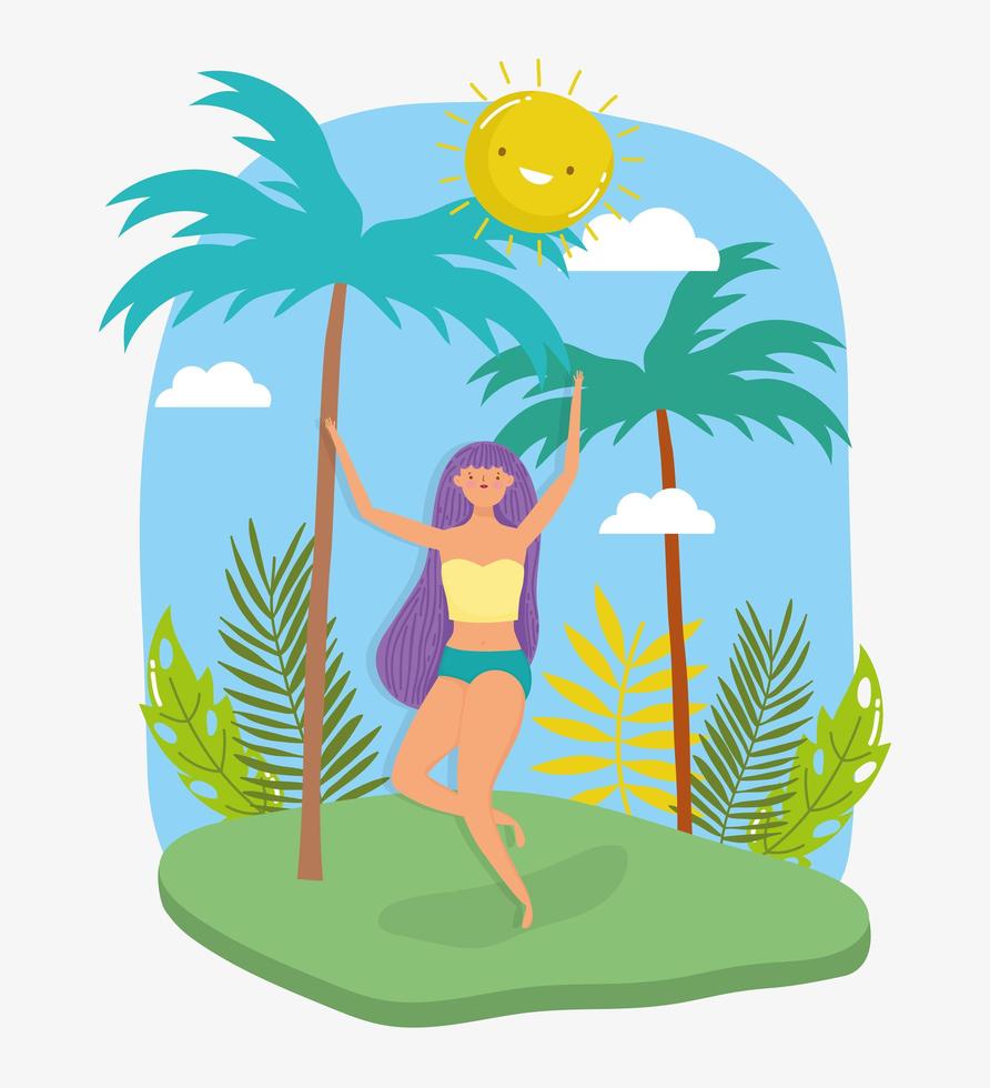 mujer hola diseño de vacaciones de verano vector