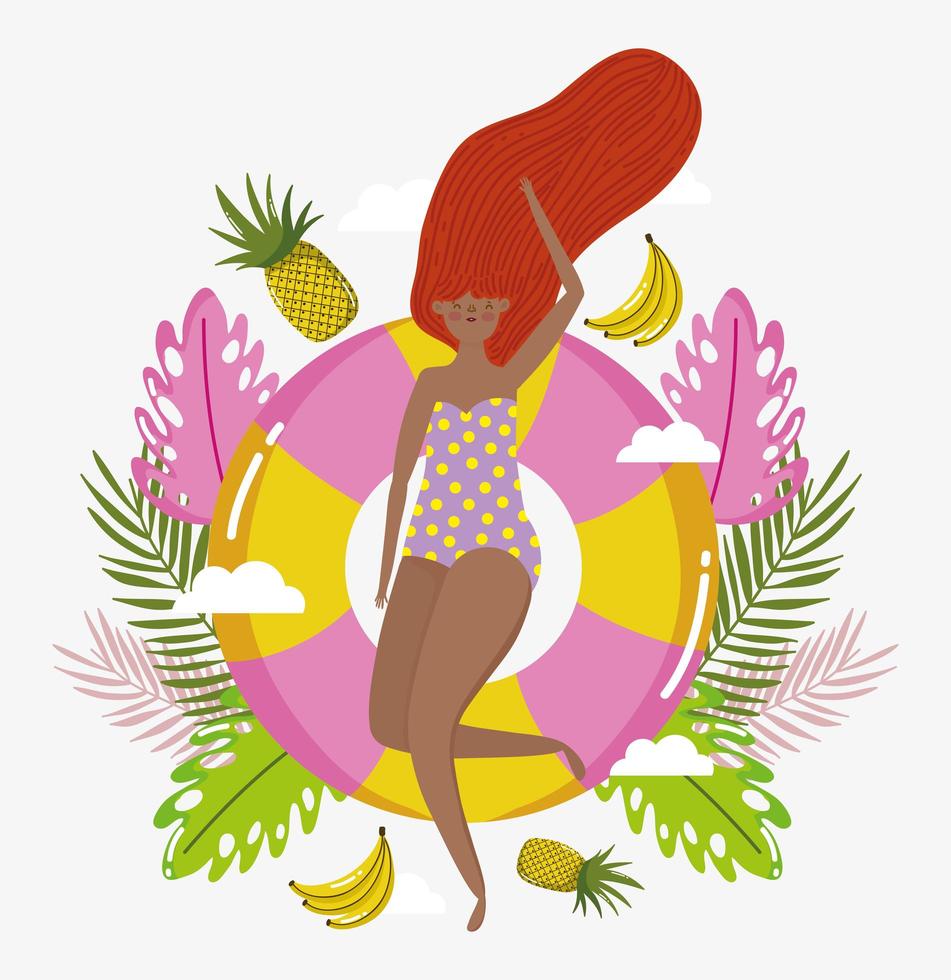 woman hello summer holiday design vector