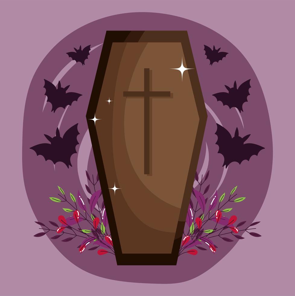 Happy halloween image with cute coffin vector
