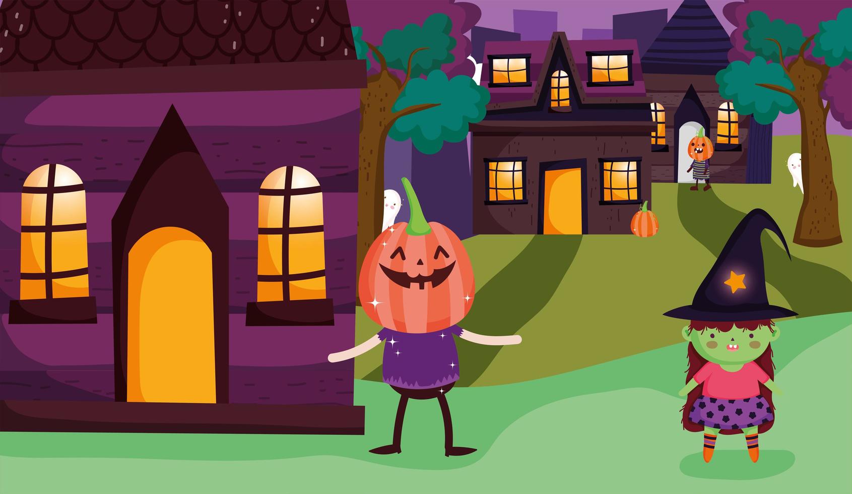 Happy halloween, trick or treat with cute characters vector