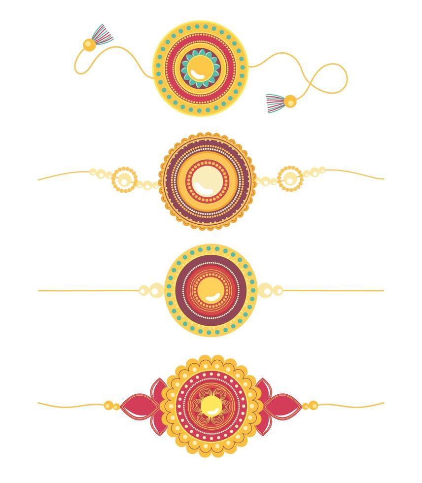 Raksha Bandhan, traditional Indian celebration with wristband set vector