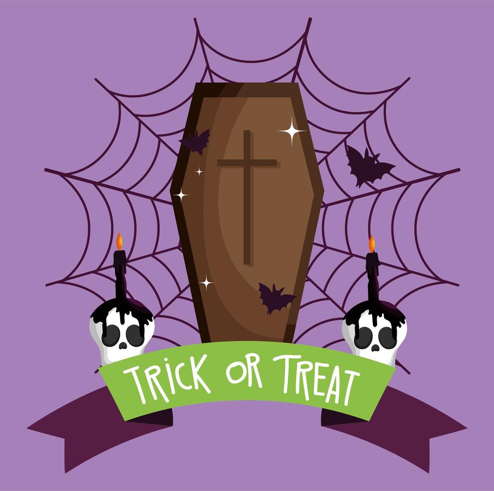 Happy halloween image with cute coffin vector