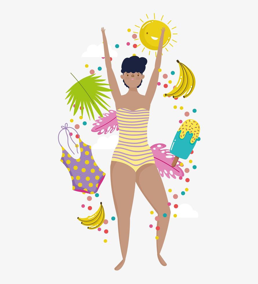 mujer hola diseño de vacaciones de verano vector