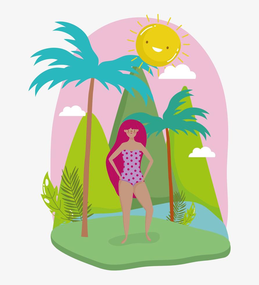 woman hello summer holiday design vector