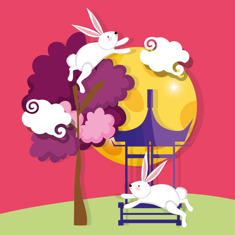 rabbit happy moon festival image vector