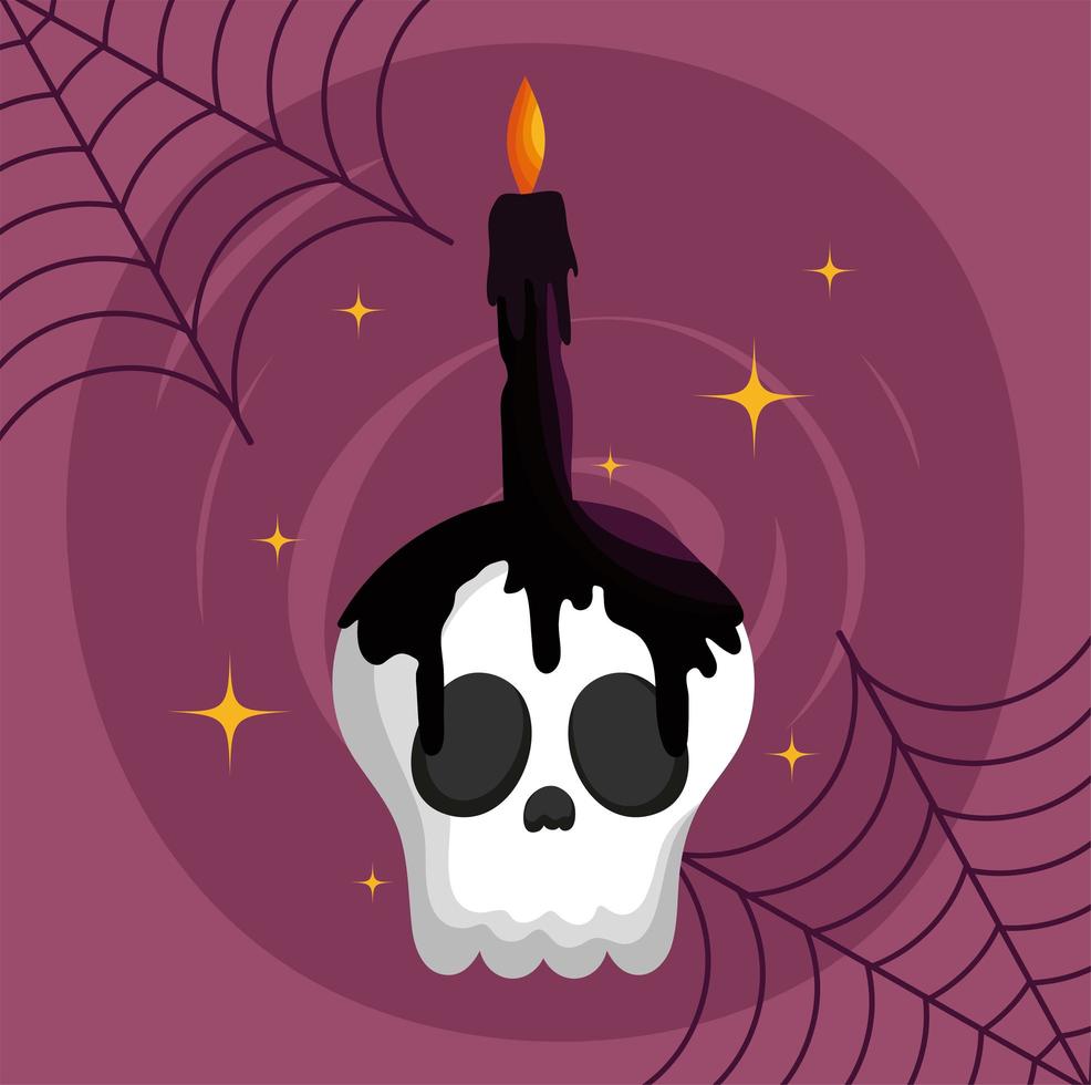 Happy halloween image with cute skull and candle vector