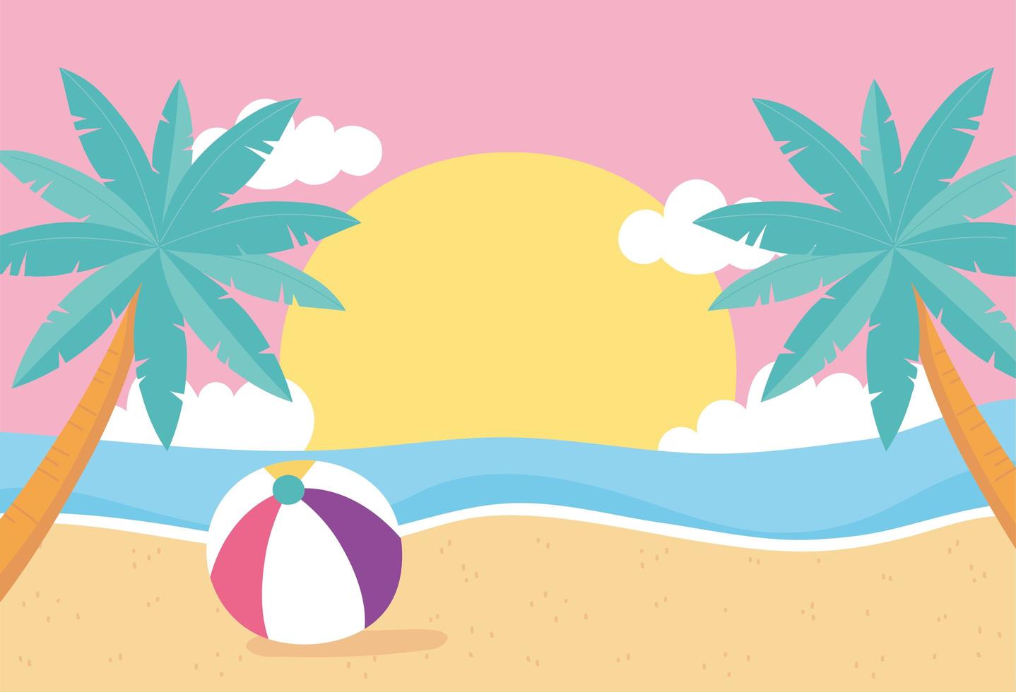 paisaje de playa con pelota vector