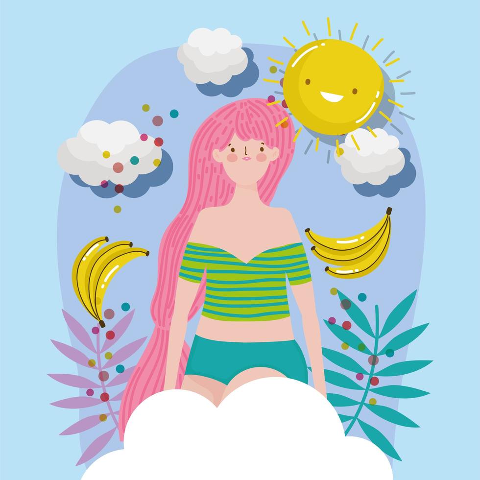 woman hello summer holiday design vector