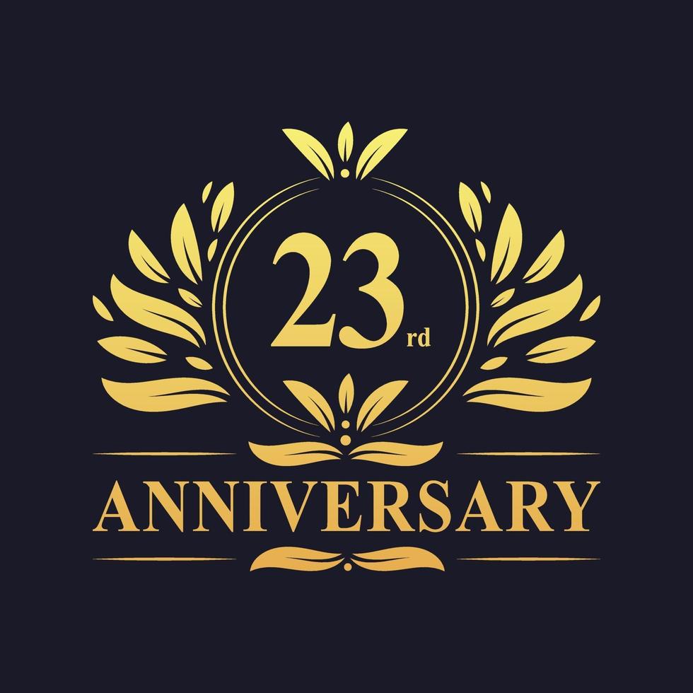 Diseño de 23 aniversario, lujoso logo de aniversario de 23 años de color dorado. vector