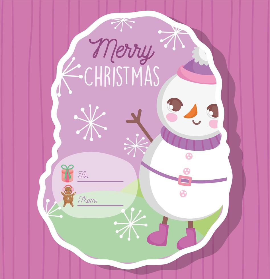 Christmas gift tag with winter character vector