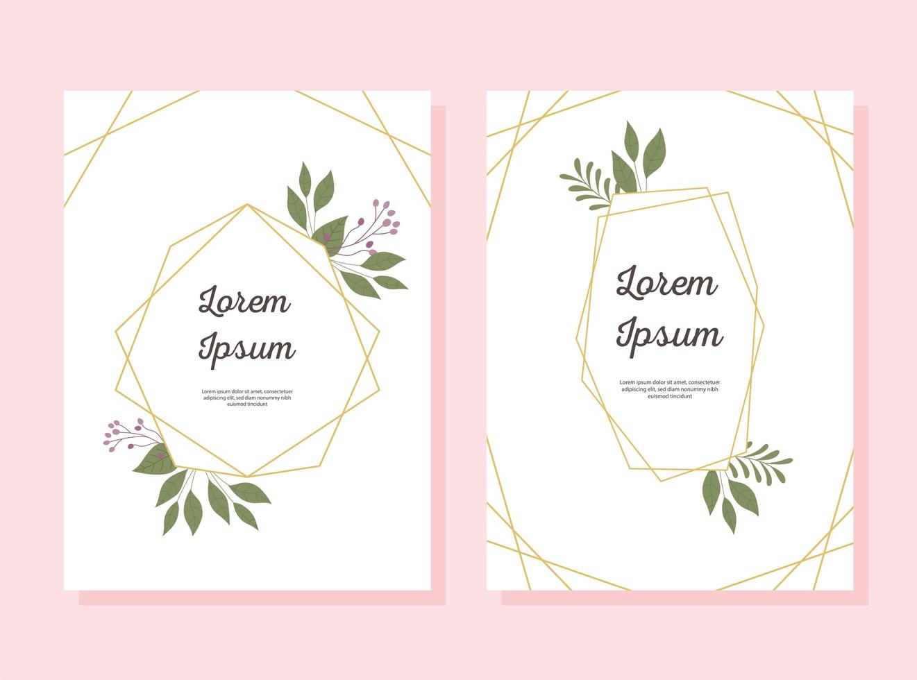 Wedding invitation card set with decorative frame e floral elements vector