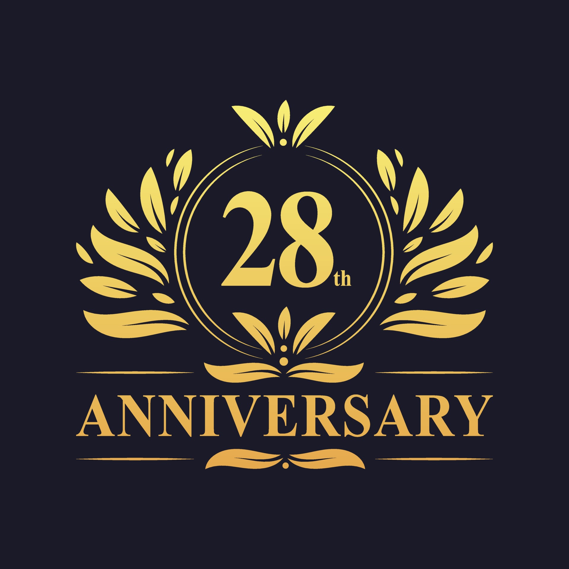 28th Anniversary Design luxurious golden color 28 years Anniversary