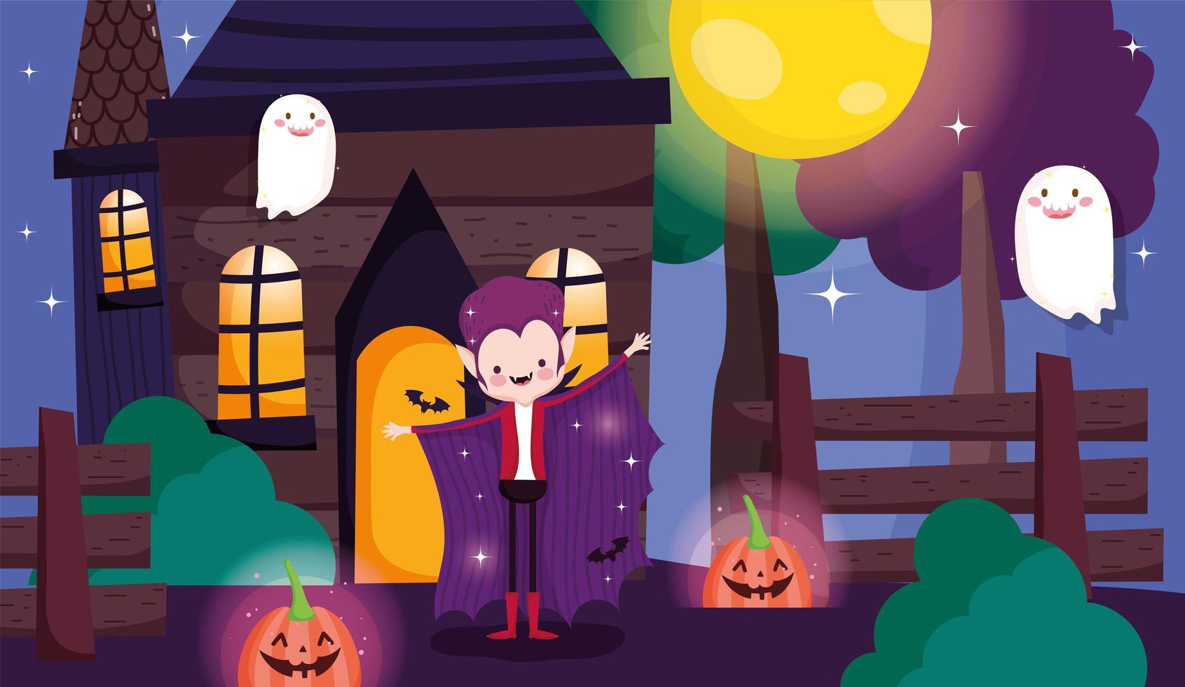 Happy halloween, trick or treat card set with cute characters vector