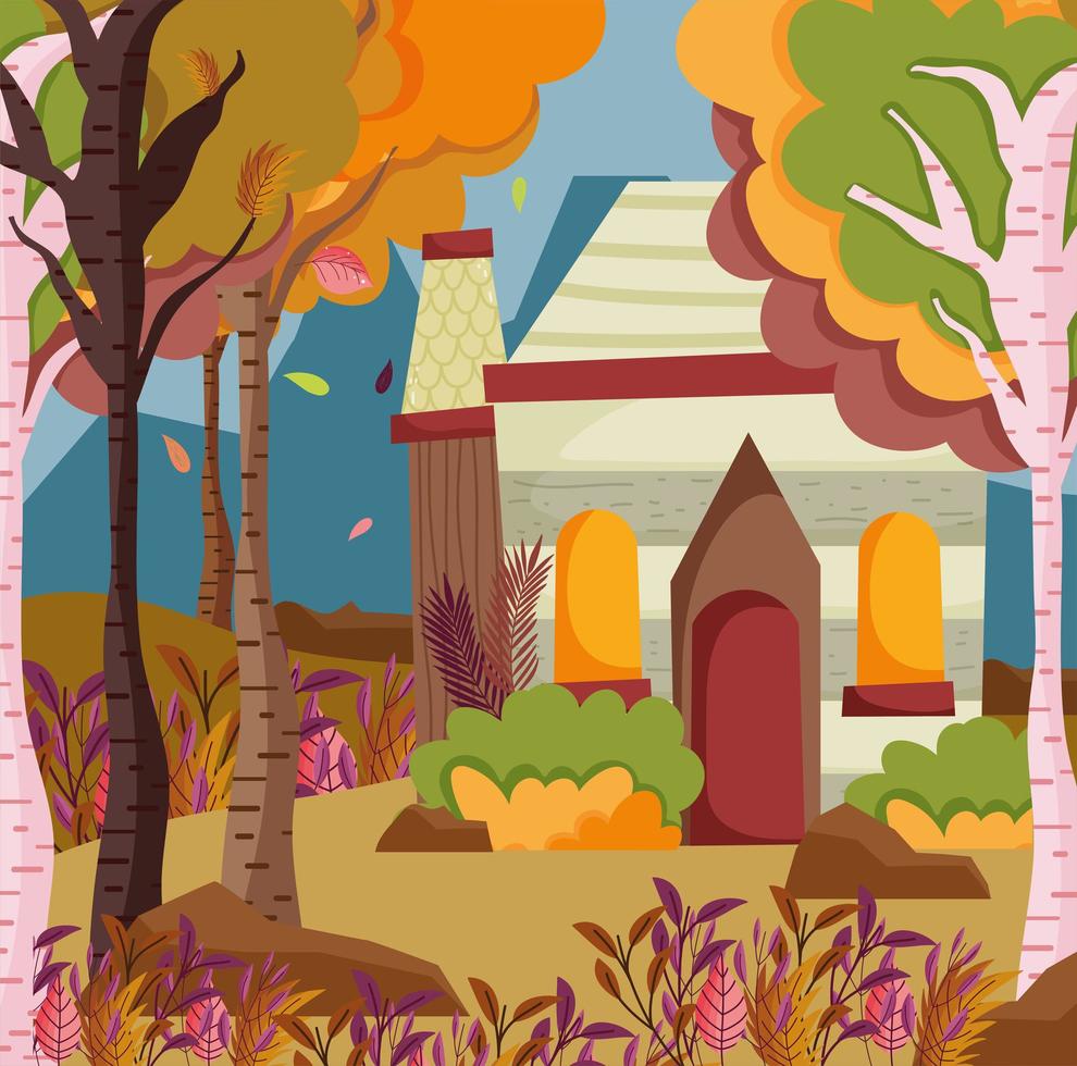 temporada de otoño casa y paisaje vector