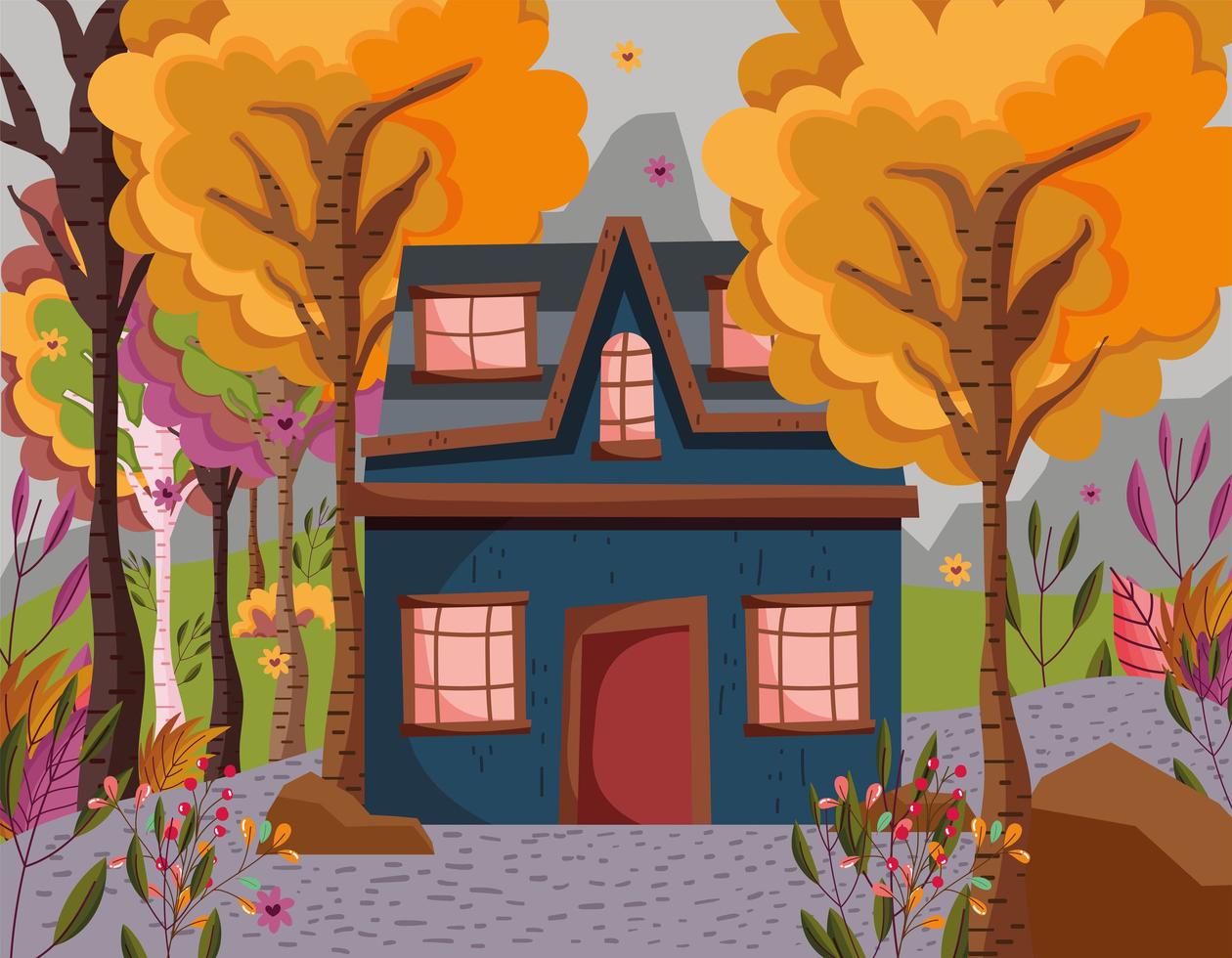 temporada de otoño casa y paisaje vector