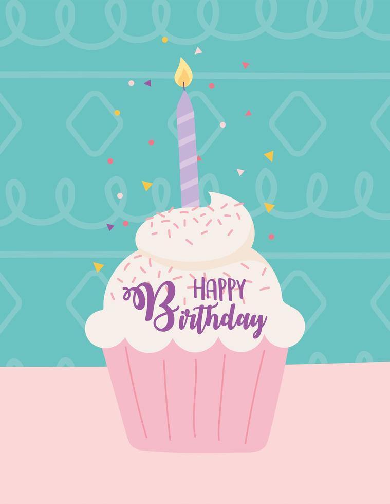 Colorful birthday card with cupcake vector