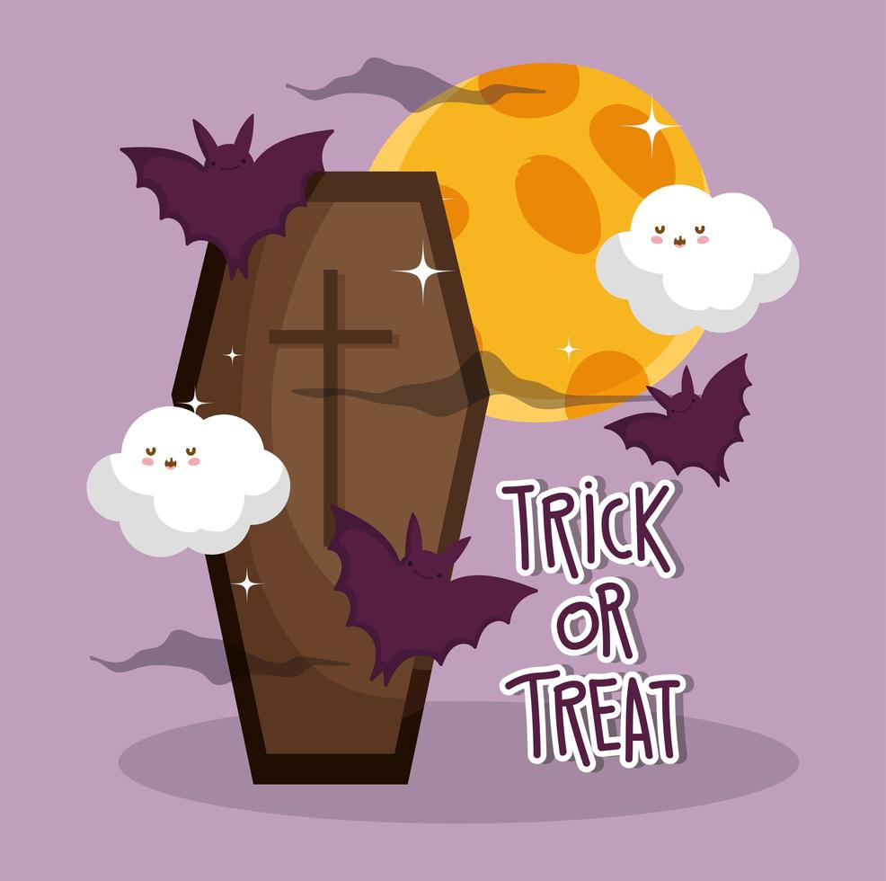 Happy halloween image with cute coffin vector
