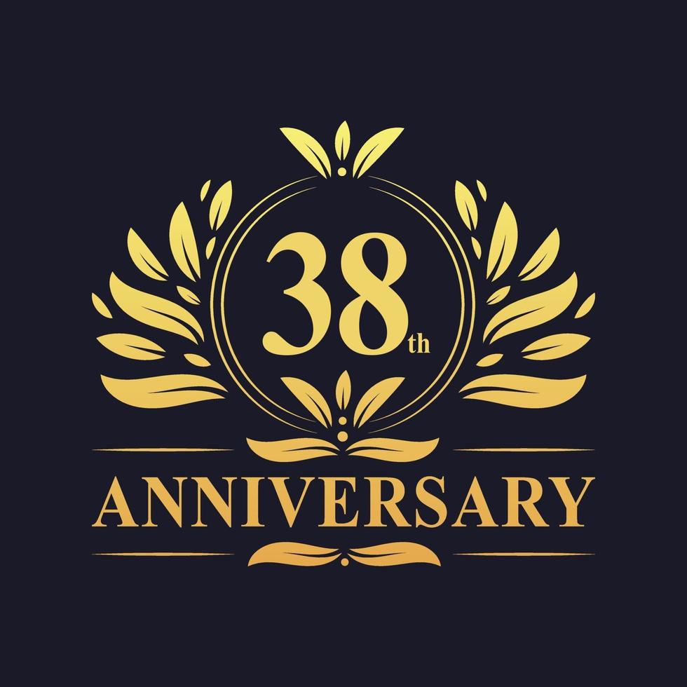 Diseño de 38 aniversario, lujoso logo de aniversario de 38 años de color dorado. vector