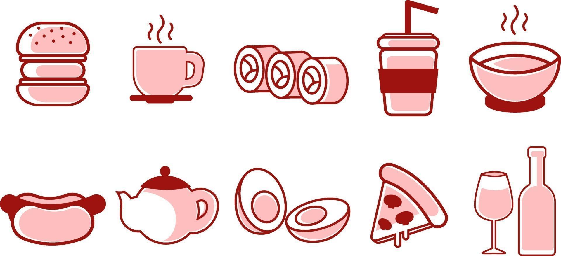 Food selection set, illustration, vector on white background.