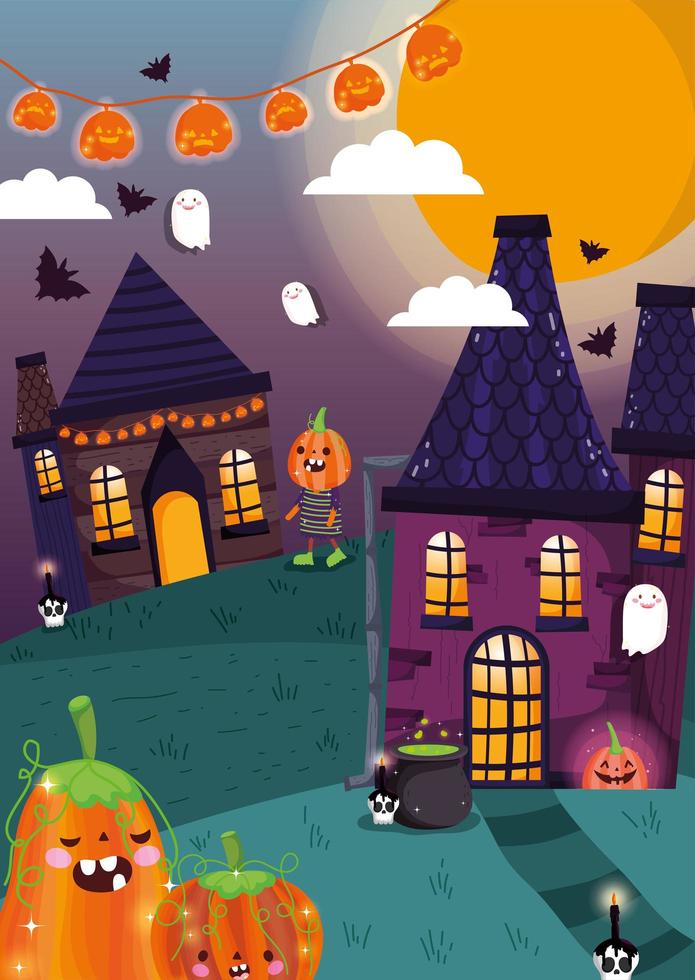 Happy halloween, trick or treat with cute characters vector