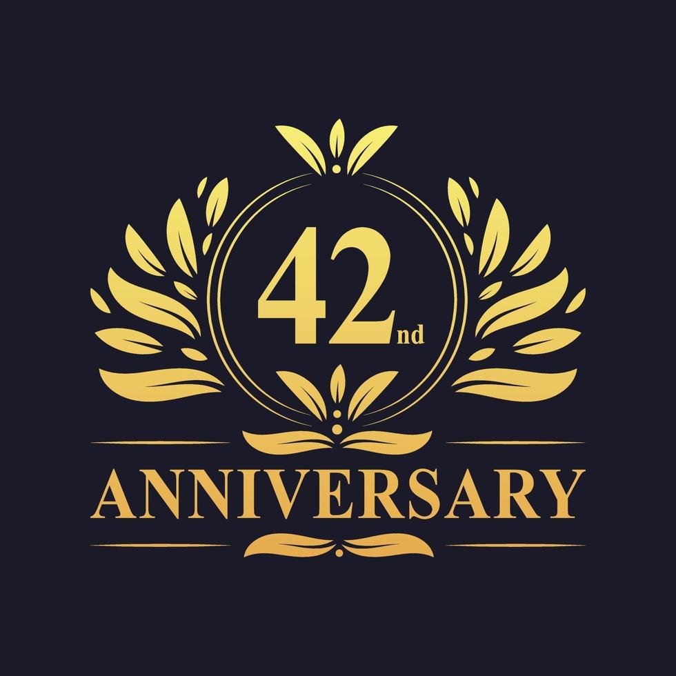 Diseño de 42 aniversario, lujoso logo de aniversario de 42 años de color dorado. vector